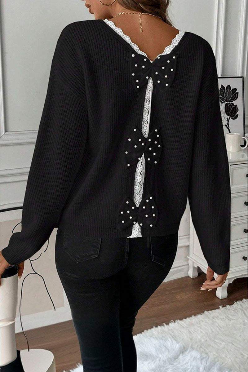 Women's V-neck Lace Patchwork Sweater sweaters Top