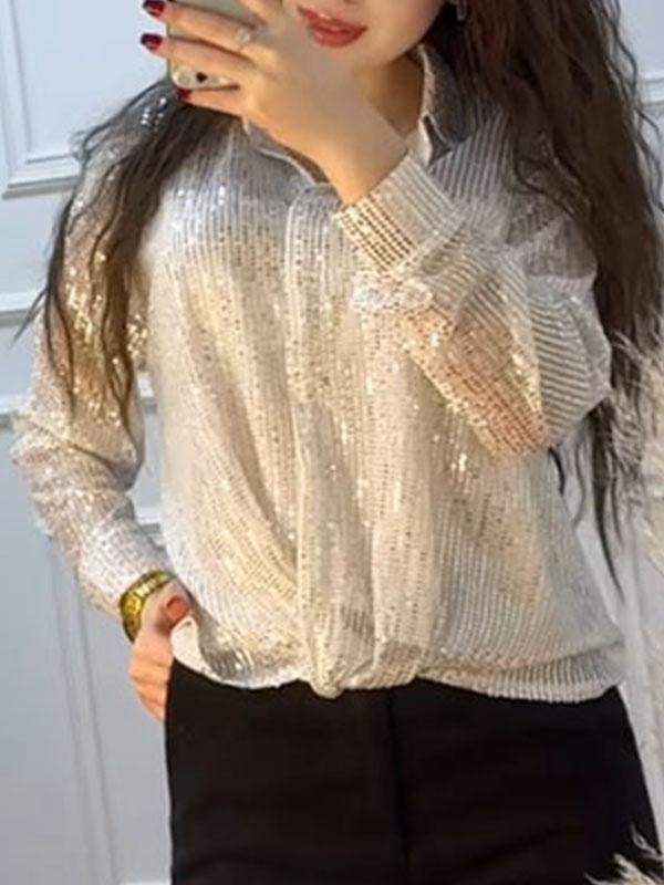 Women's Solid Color Sequined Shirt Shirt Tops