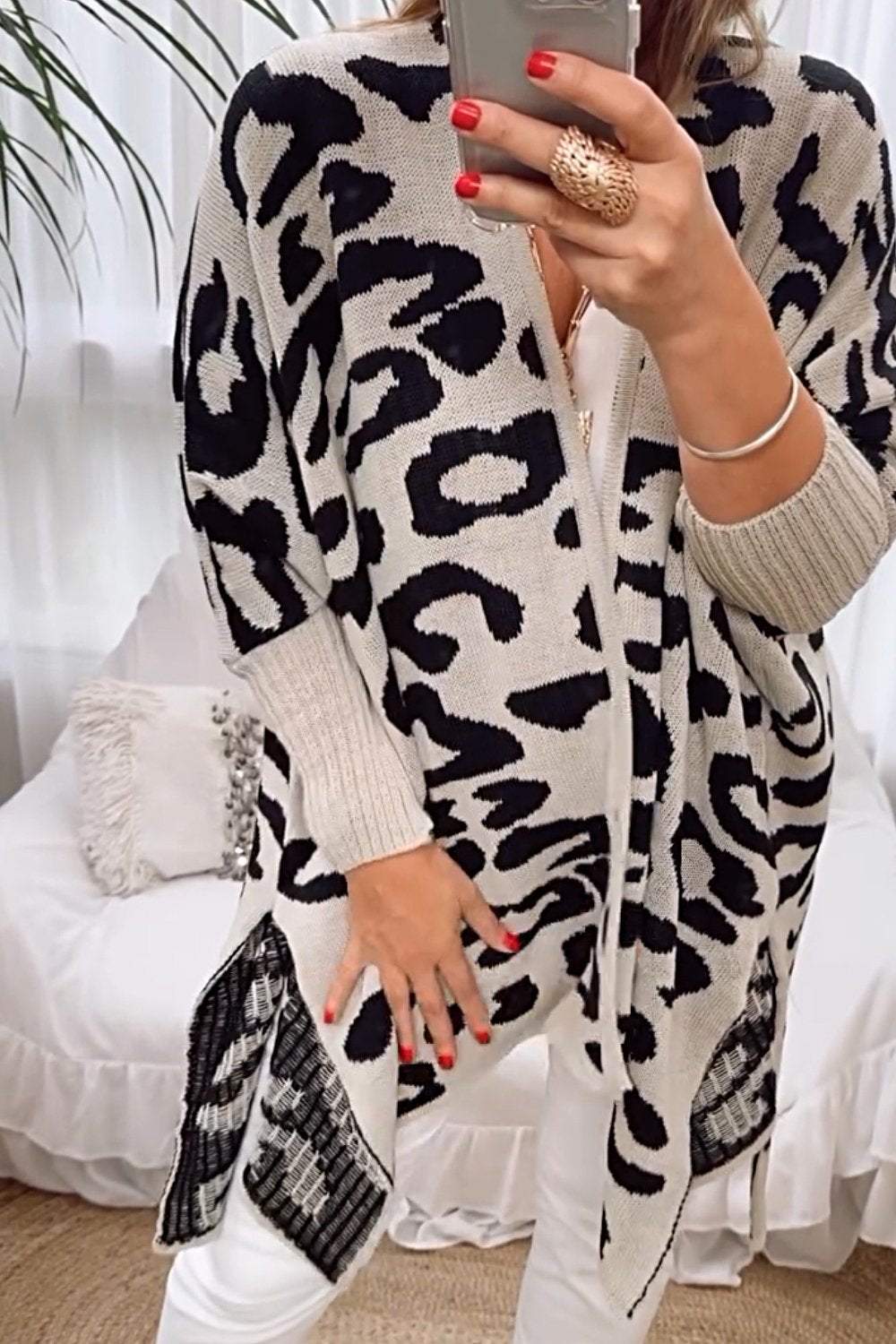 Women's Leopard Print Sweater Knitted Cardigan Cardigan Top