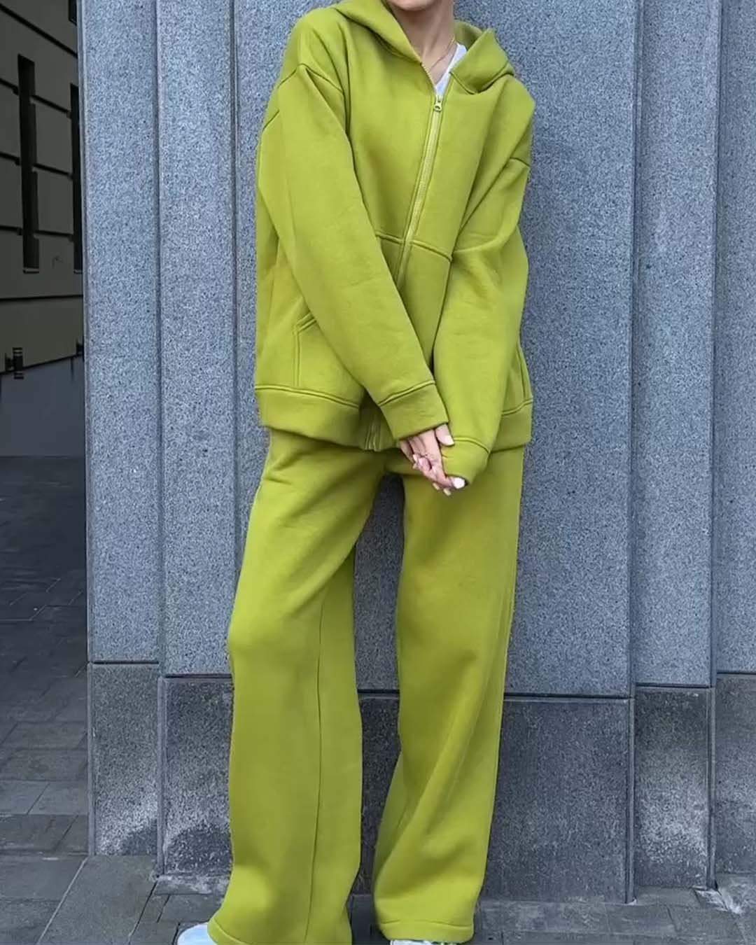 Women's Casual Solid Color Cardigan and Trousers Two-piece Suit Set Suit