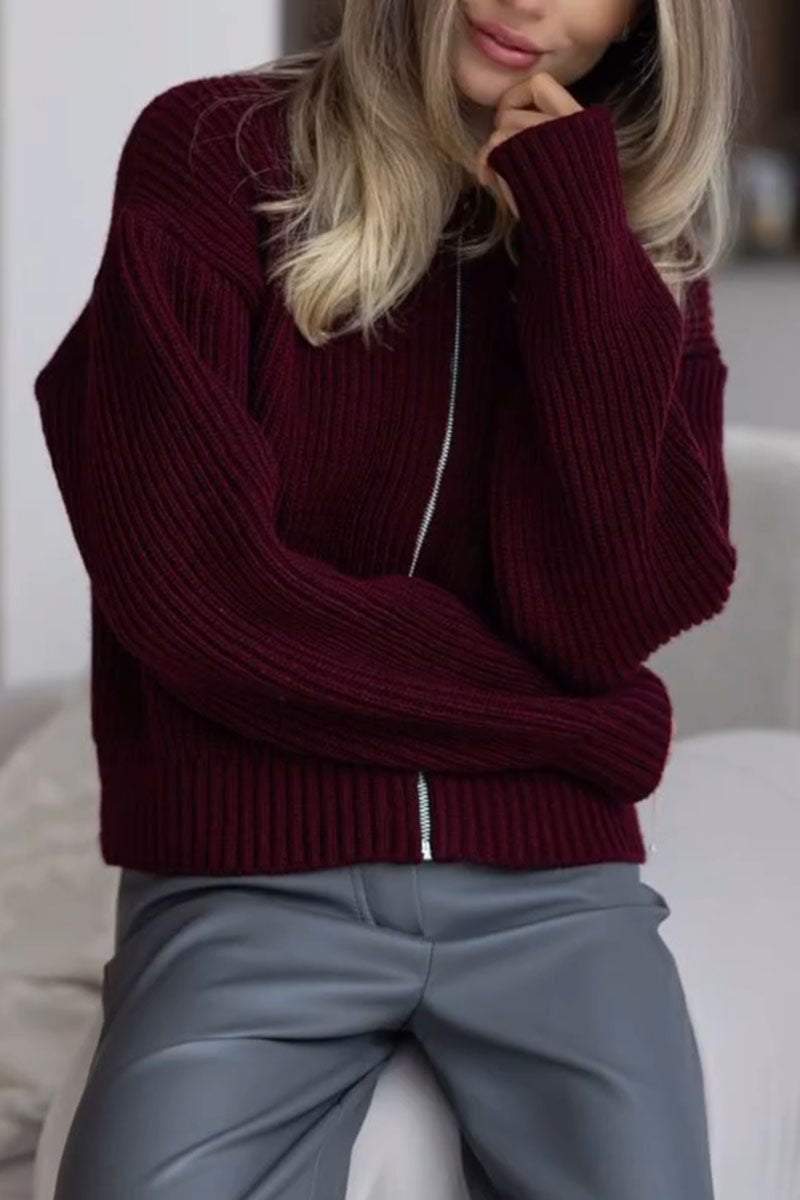 Women's Casual Solid Color Zipper Sweater Sweater Tops