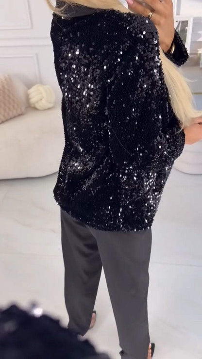 Women's Sequined Lapel Suit Jacket Coats Tops