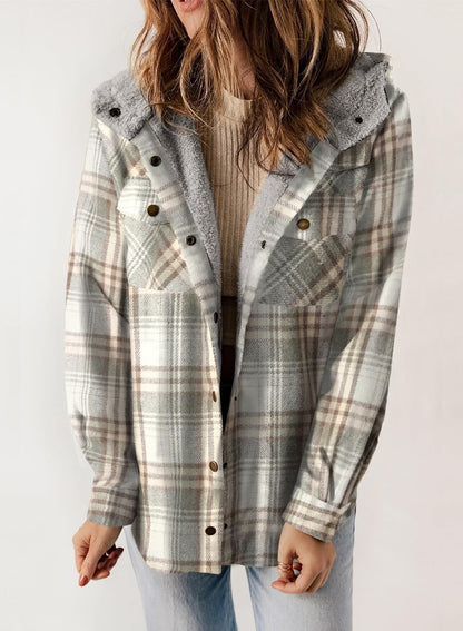 Thickened Flannel Plaid Jacket Coat With Hood