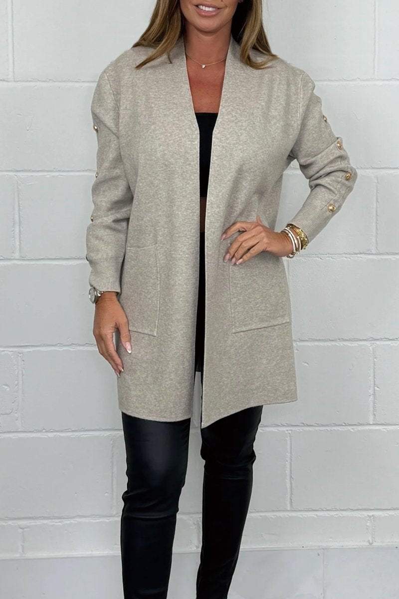 Women's Gold Button Longline Cardigan Cardigan Top