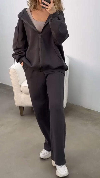 Women's Hooded Long-sleeved Zipper Casual Sweatshirt Suit Suit