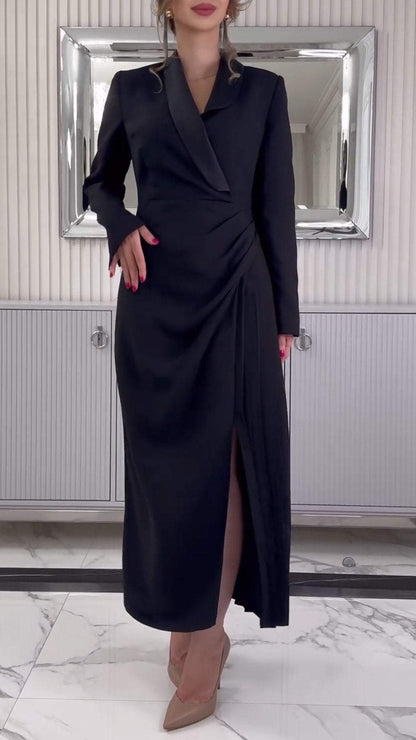 Women's Lapel Long-sleeved Elegant Commuter Dress Dress Maxi Dress