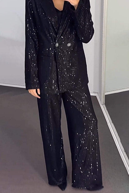 Women's Fashion Sequined Jacket & Pants Two-piece Set Suit Two-piece Suit