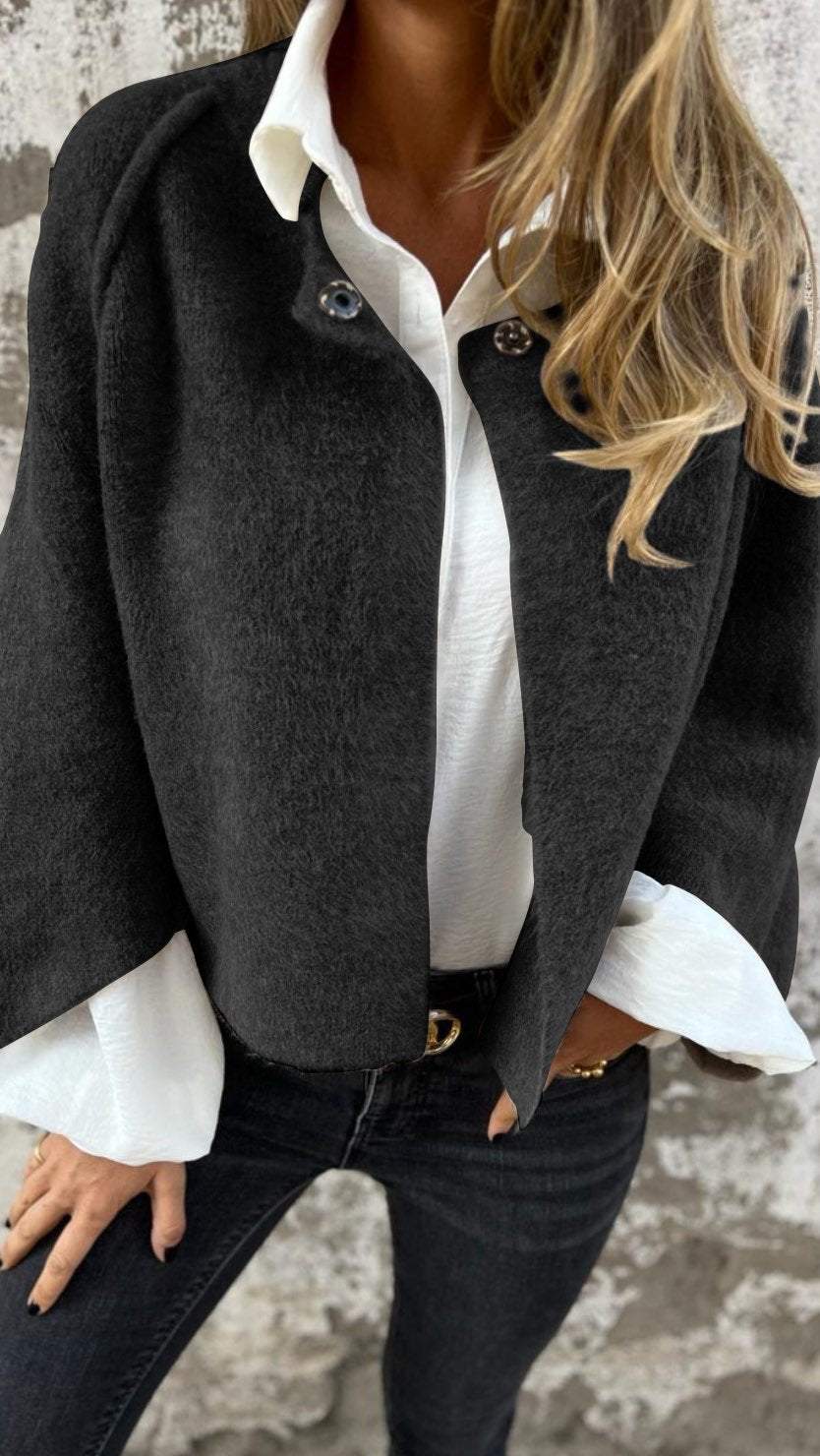 Women's Round Neck Woolen Long Sleeve Coat Jacket tops