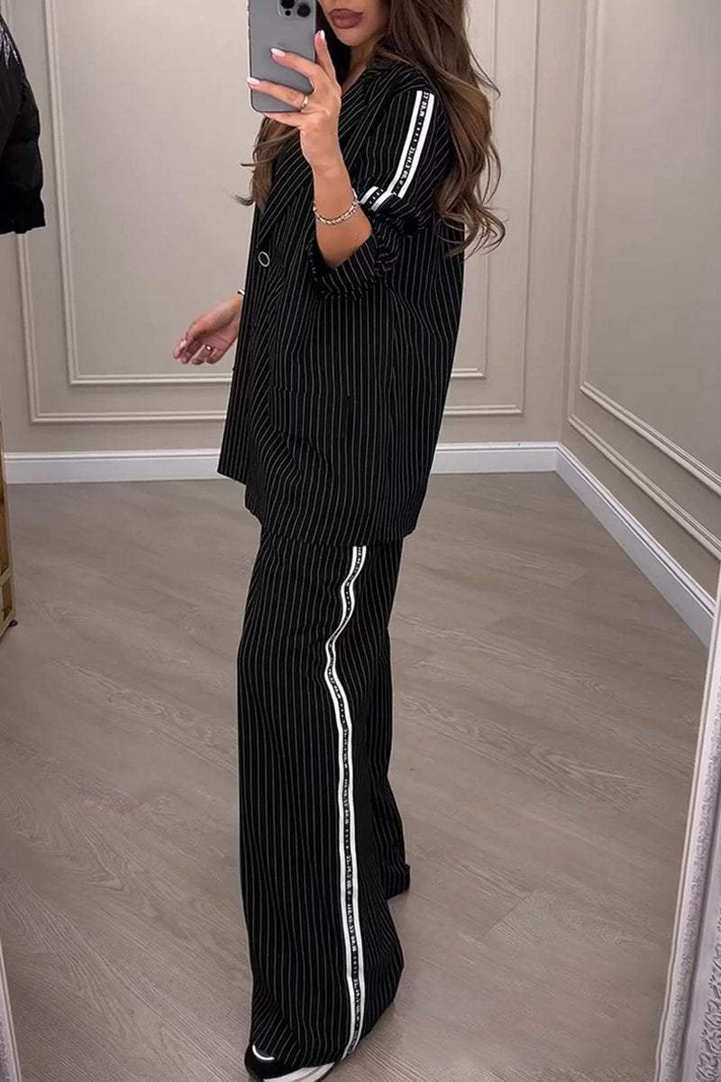 Women's Lapel Long-sleeved Striped Patchwork Suit autumn Sets Suit Two piece sets