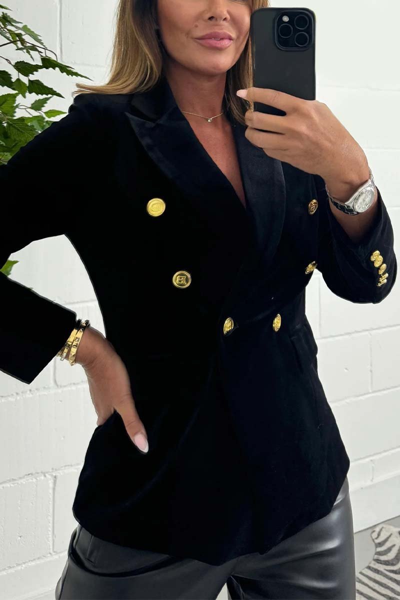 Women's Velvet Gold Button Blazer Blazers Coats Tops