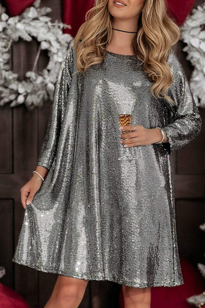 Women's Round Neck Long Sleeve Christmas Shiny Party Dress Dress Mini Dress