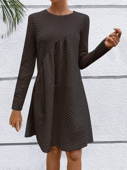 Women's Solid Color Round Neck Diamond Check Dress Dress