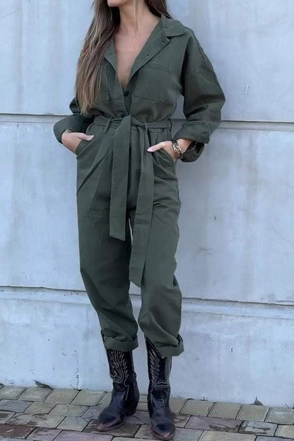 Women's Lapel Long Sleeve Workwear Casual Jumpsuit Jumpsuit Sets