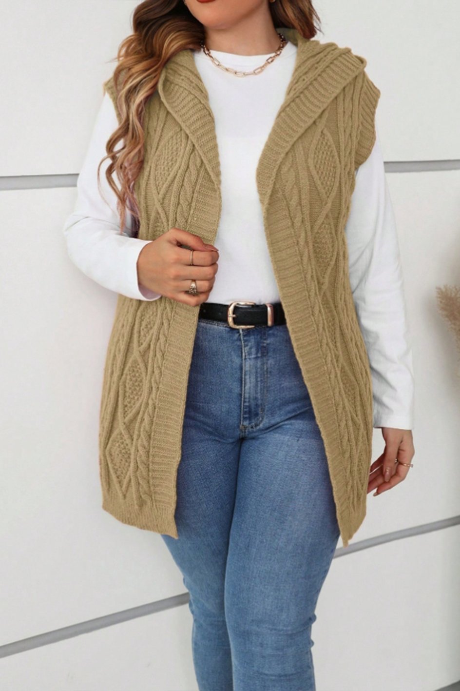 Women's casual sleeveless hooded knitted cardigan cardigans sweaters Top