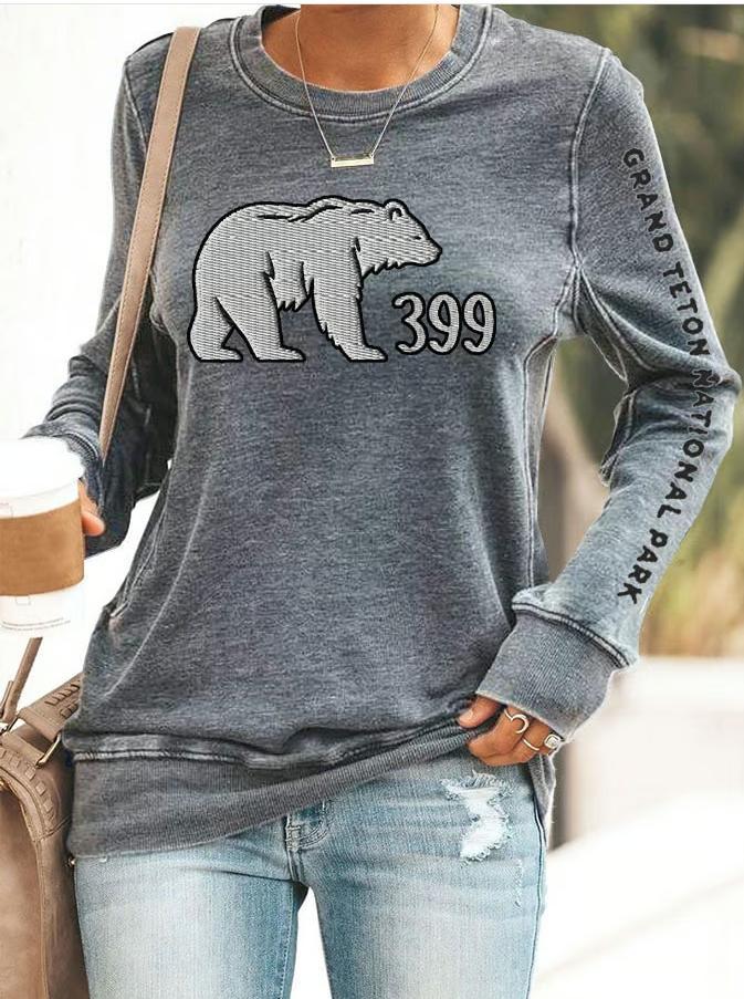 Women's Casual Bear Digital Print Long Sleeve T-Shirt SHIRTS Top