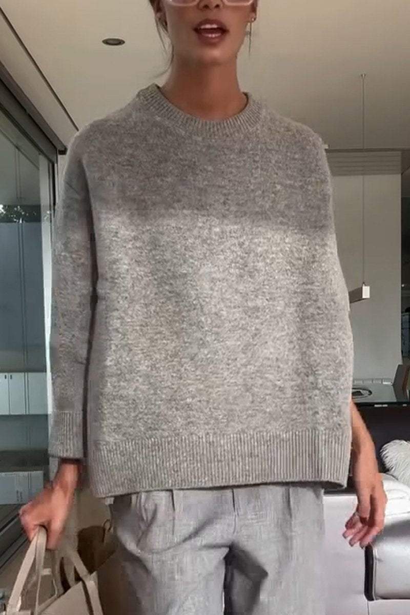 Women's Casual Round Neck Solid Color Sweater Cotton Sweaters Top