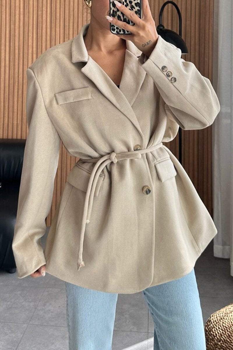 Women's Casual Suede Lace-up Blazers Coats Tops