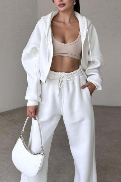 Women's casual sports zipper hooded sweatshirt jacket and wide-leg pants set Pant sets Sets Two piece sets