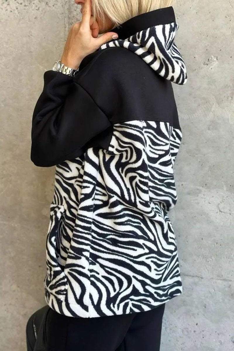 Leopard and Zebra Print Long-sleeve Zip Cardigan Cardigan Tops