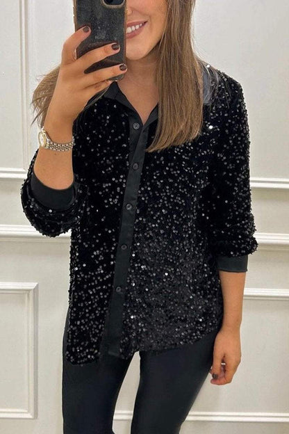 Women's Lapel Single Row Sparkly Party Shirt Cotton Shirts & Blouse Top