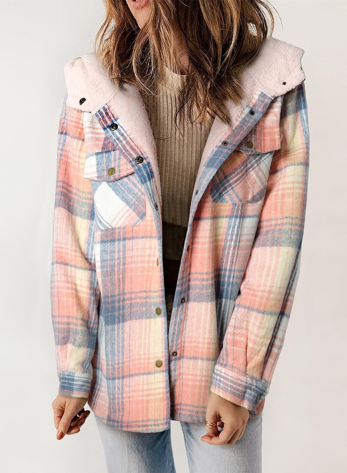 Thickened Flannel Plaid Jacket Coat With Hood