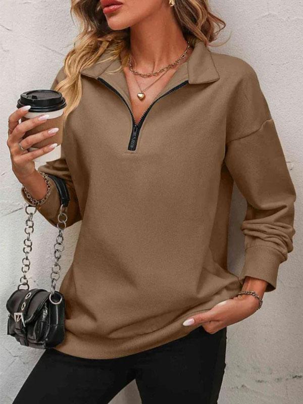 Women's Solid Color Polo Shirt Cardigan Tops