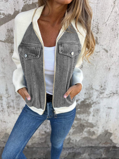 Casual V-neck Zipper Jacket cotton Jacket