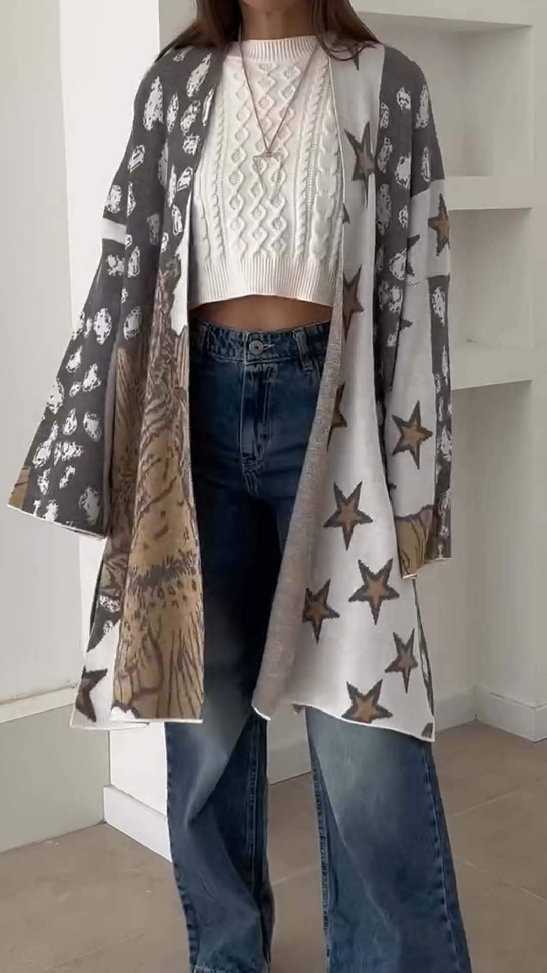 Women's Casual Print Jacket Cardigan Jacket