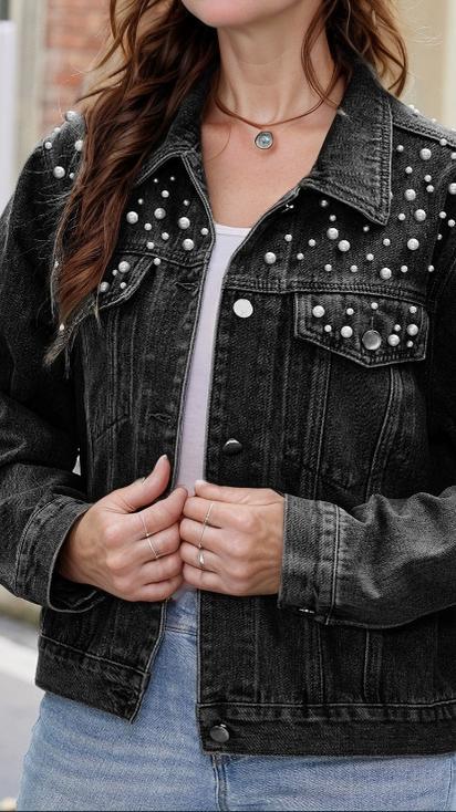 Women's Slim Fit Washed Short Long Sleeve Denim Jacket