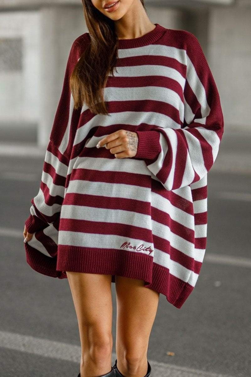 Casual Striped Long Sleeve Pullover Sweater Sweater Tops