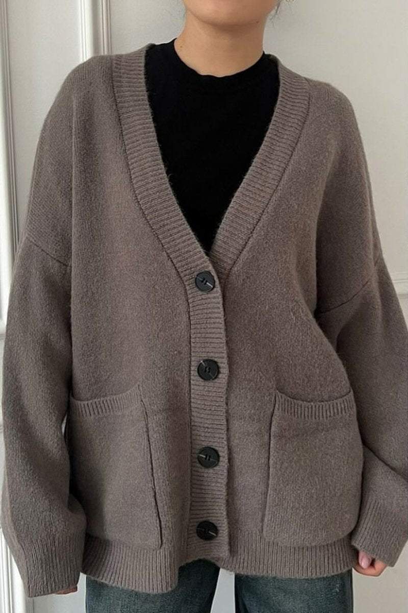 Women's Casual Solid Color Pocket Knitted Cardigan Cardigan Sweaters Tops