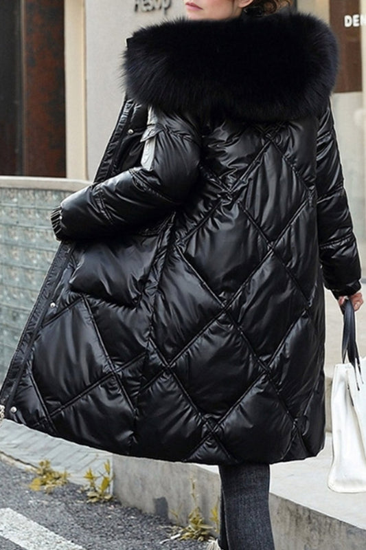 Ladies Glossy Mid-length Loose Thickened Warm Cotton Jacket Coats skirts Top