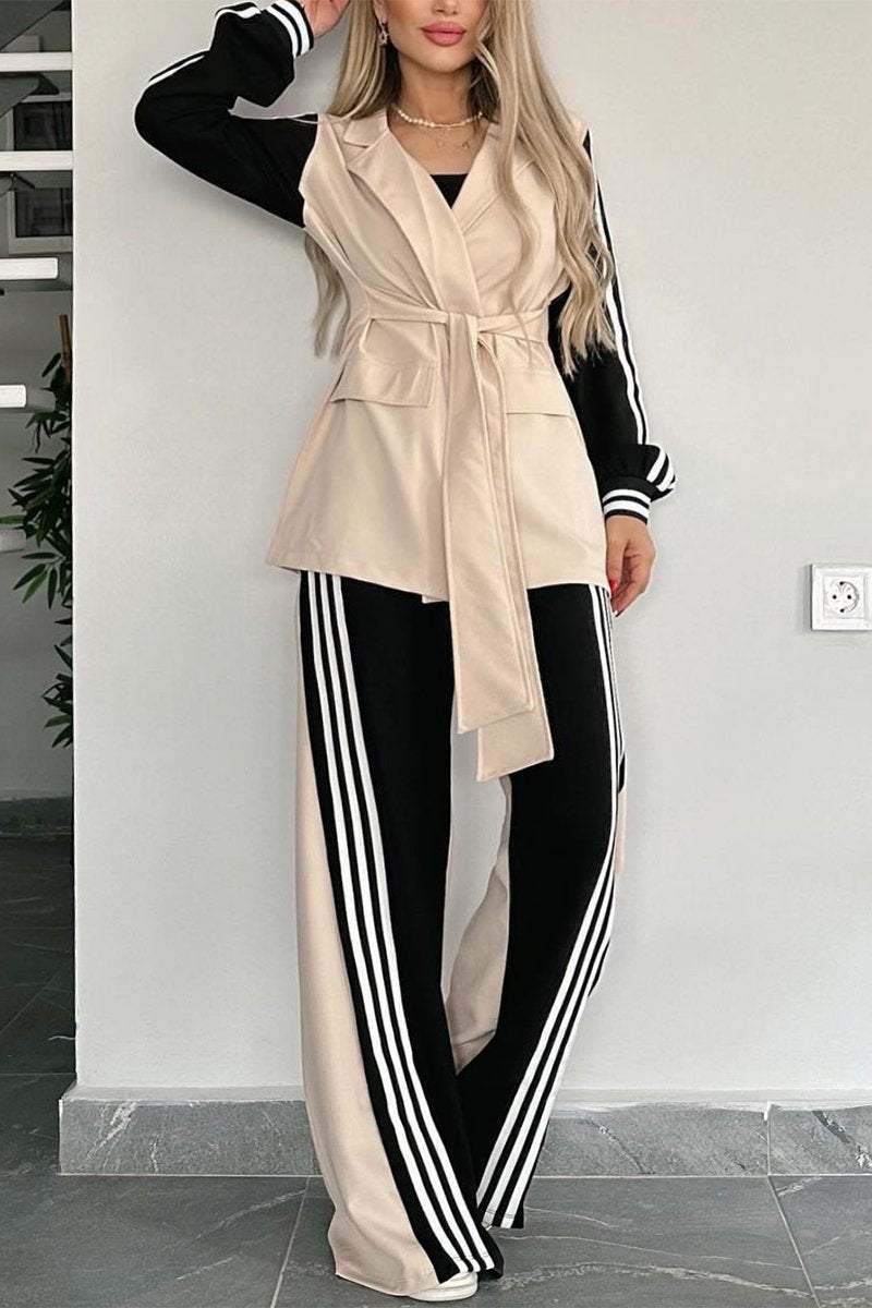 Women's Casual Contrast Color Splicing Web Pants Suit Pant sets Sets Two piece sets