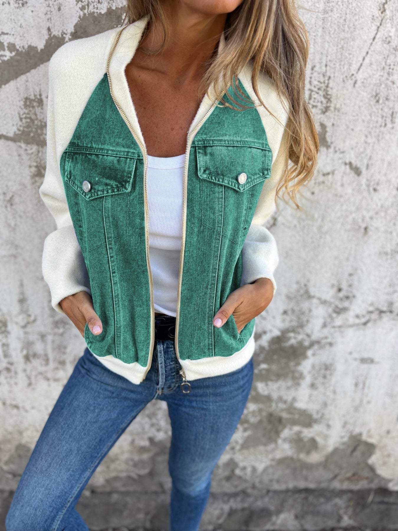 Casual V-neck Zipper Jacket cotton Jacket