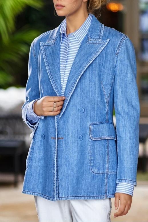 Women's Casual Solid Color Denim Blazer Coats skirts Top