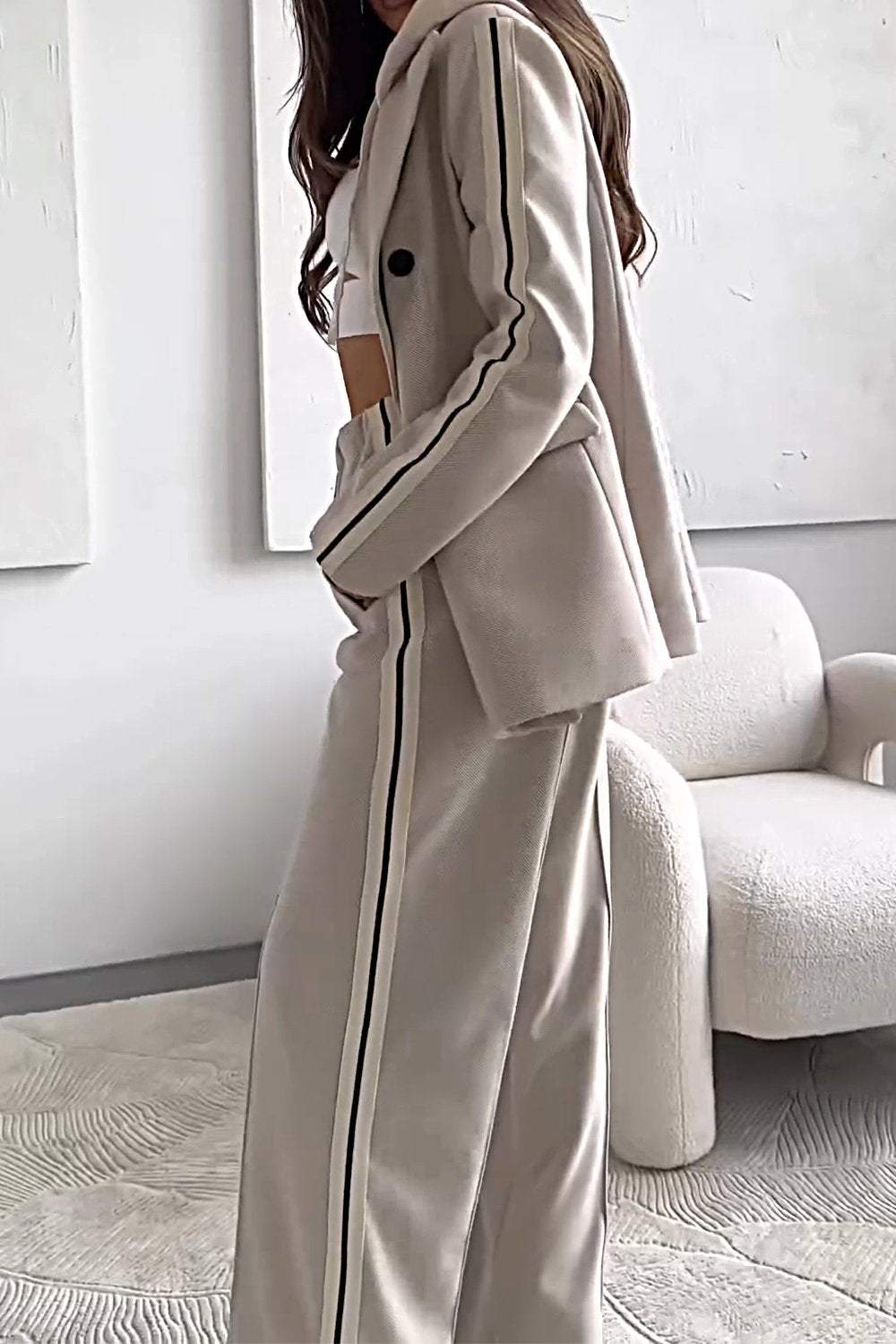 Women's Contrast Color Casual Suit Top & Pants Two-piece Set Pant sets Set