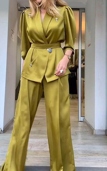 Casual Lapel Satin Two-piece Suit satin Suit Two-piece