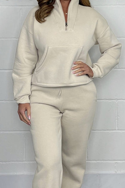 Women's Zip Neck Sweatshirt Sportswear Suits Sweat suit Two-piece set