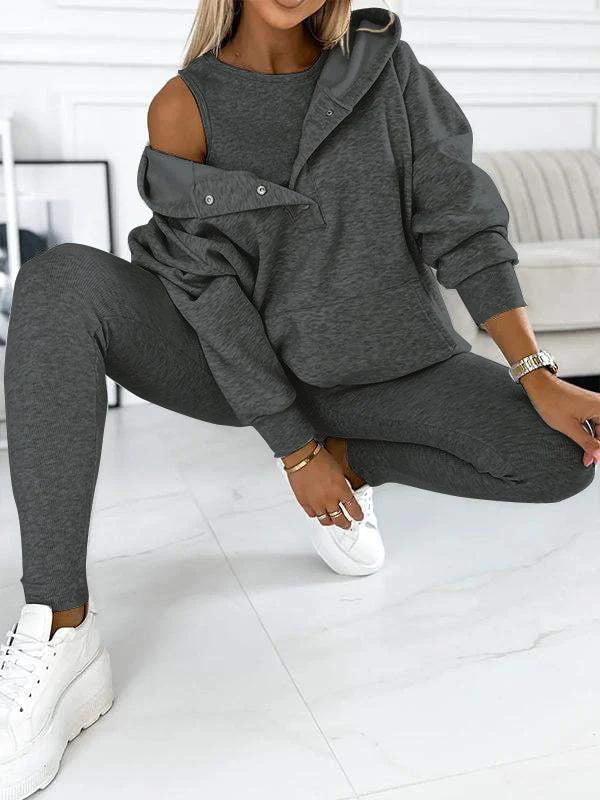 (S-5XL) Plus Size Casual and Comfortable Hooded Sweatshirt Three-piece Suit suit three-piece suit