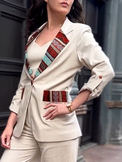 Women's Ethnic Print Patchwork Blazer Jackets