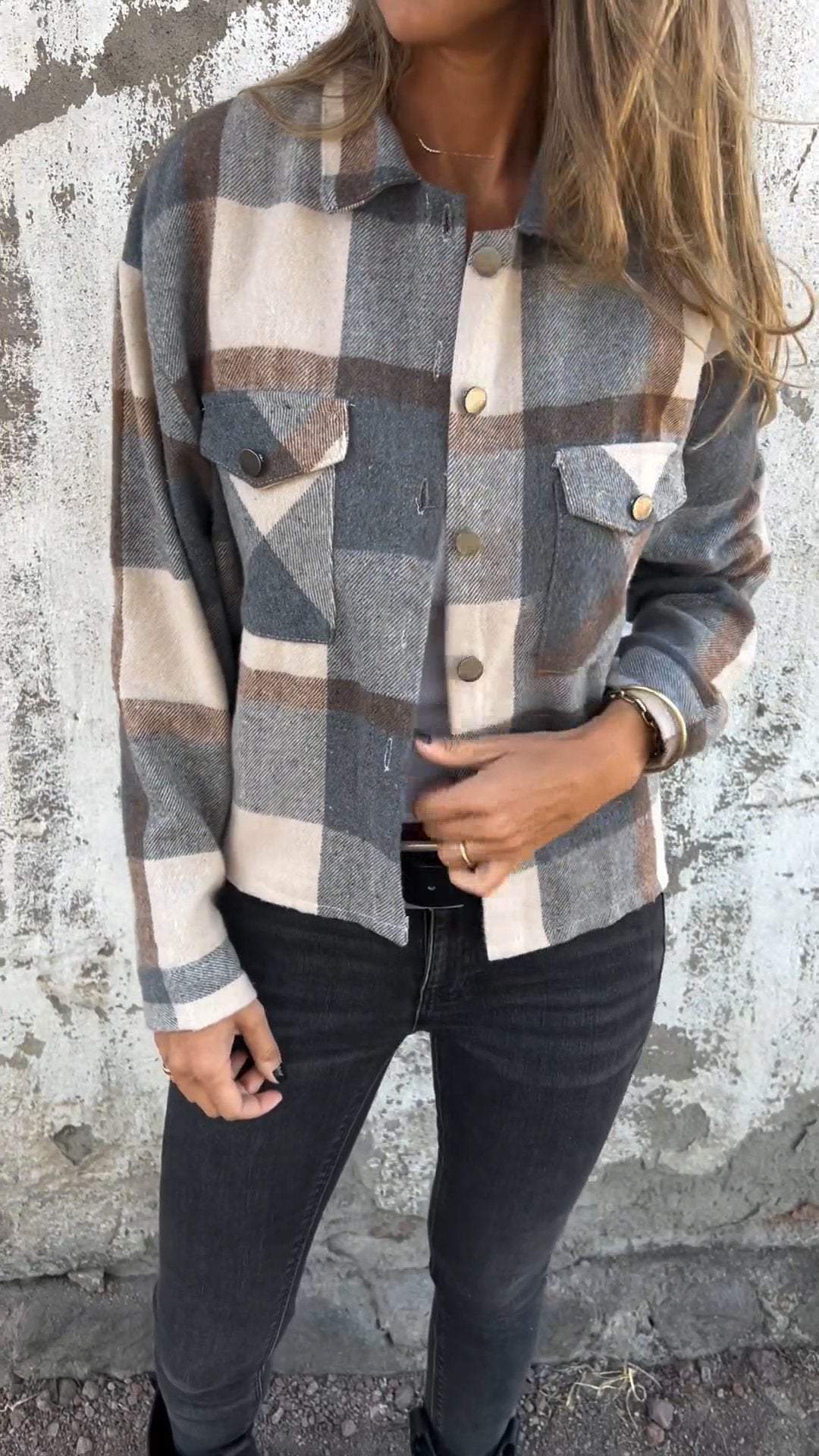 Casual Lapel Plaid Coat Coat cotton