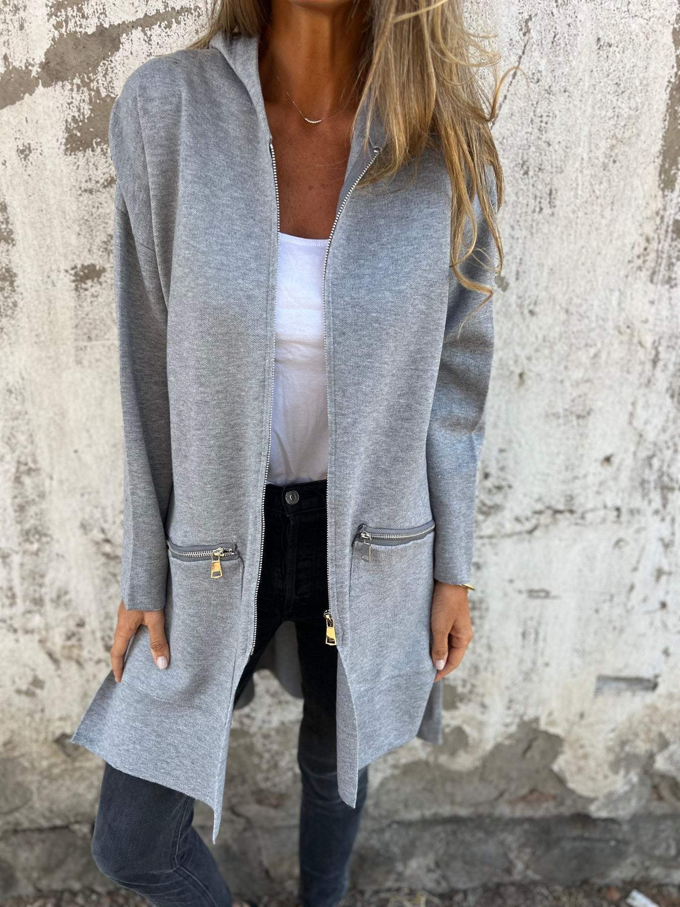 Round Neck Zipper Long Sleeve Casual Jacket tops