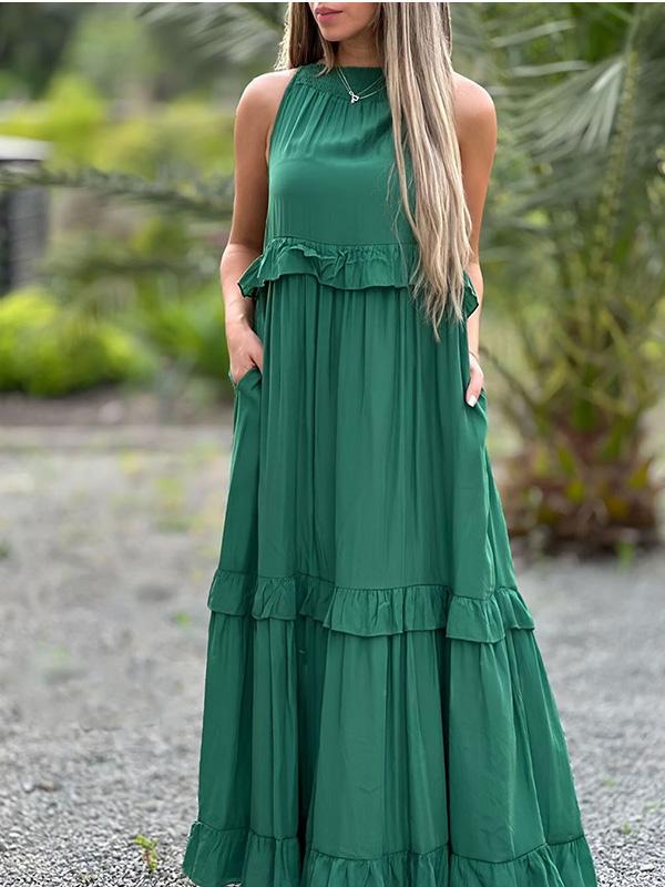 Solid Color Patchwork Sleeveless Dress Dress