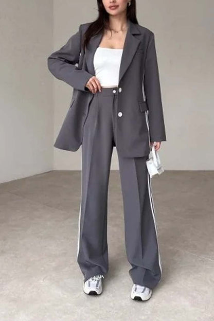 Women's Side Web Blazer and Wide Leg Pants Set suit two-piece set