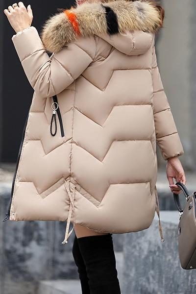 Women's Solid Color Thickened Mid-length Large Fur Collar Slim-fitting Cotton Coat Coats skirts Top