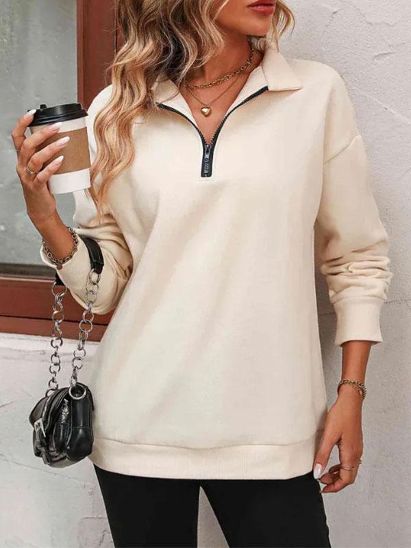 Women's Solid Color Polo Shirt Cardigan Tops