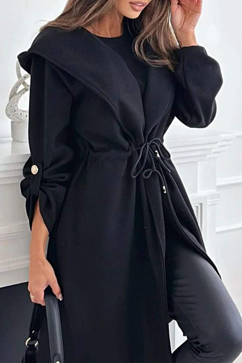 Women's Strappy Woolen Windbreaker Jacket Coats Top