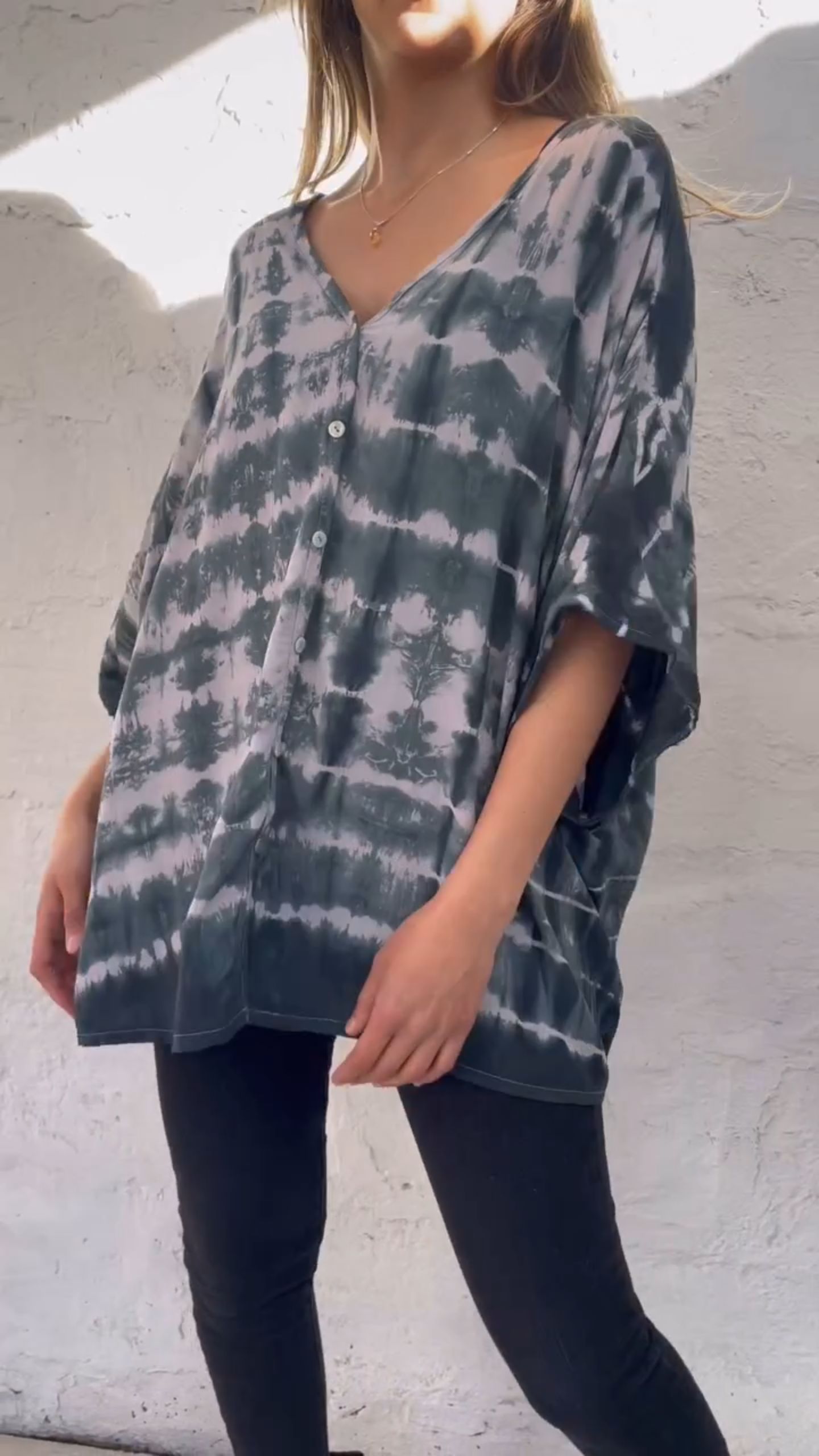 Tie dye casual loose top linen top