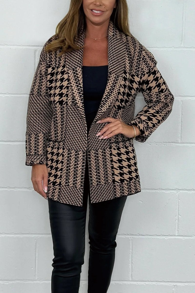 Women's houndstooth print jacket Jacket Top