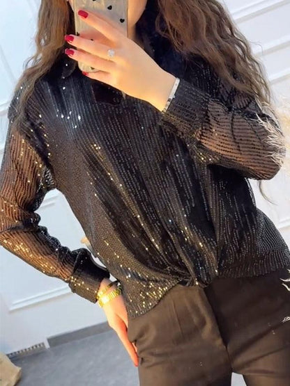 Women's Solid Color Sequined Shirt Shirt Tops